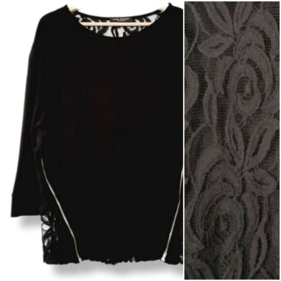 GREEN ENVELOPE Los Angeles SemiSheer Lace Back Top Black Sz M - Picture 1 of 14